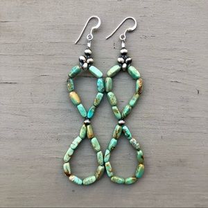 Long Earthy Green Infinity Turquoise Earrings